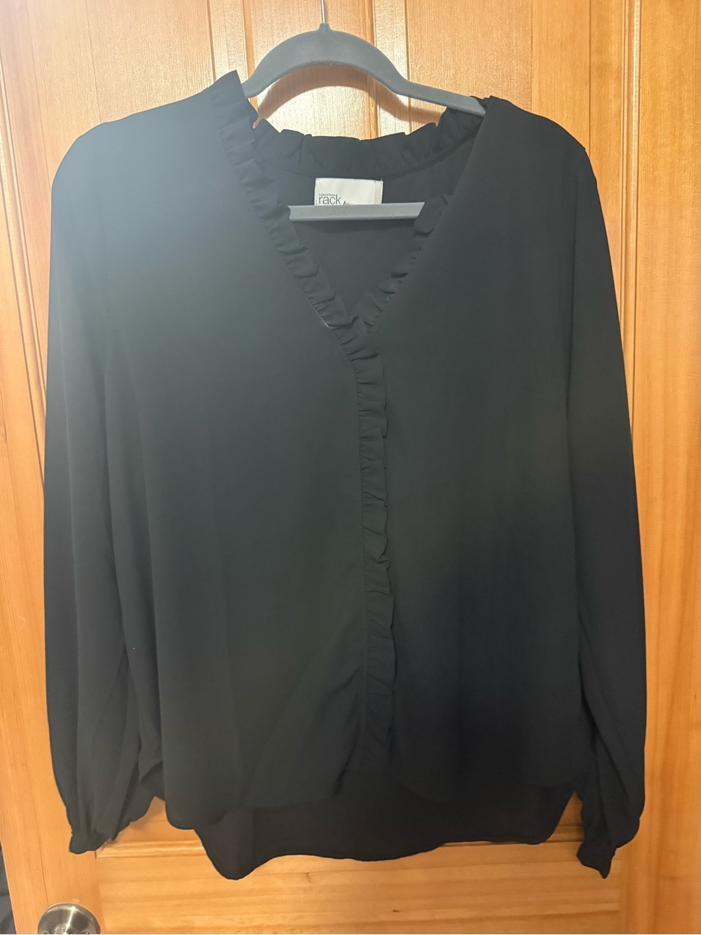 Nordstrom Black Ruffle Trim V-Neck Long Sleeve Blouse